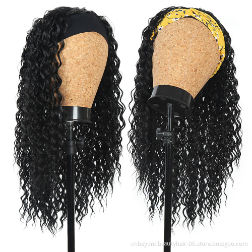 Cheap wholesale Afro Kinky Curly Headband Wig synthetic long wigs Hair For Black Women Curly Hair Wig with headband attached
